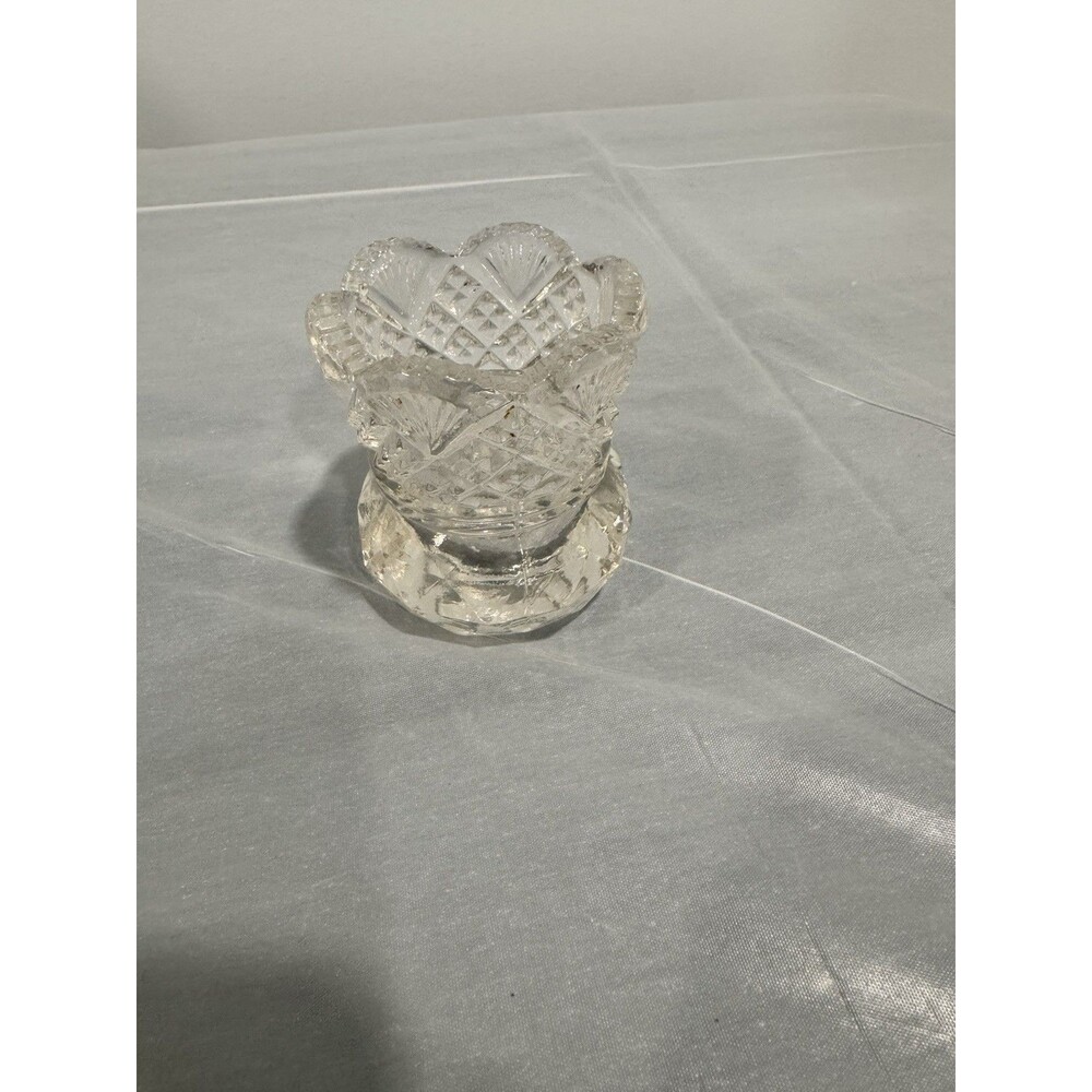 Vintage Cut Crystal Votive Candle Holder Scalloped Rim Diamond Fan Pattern